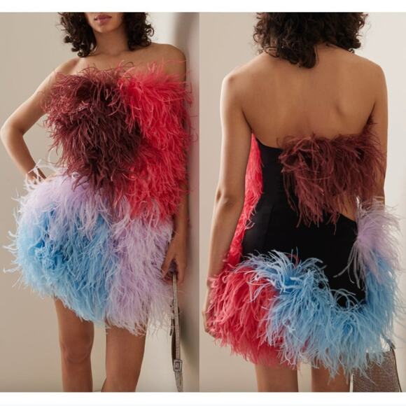 The Attico Keri Feathered Mini Dress